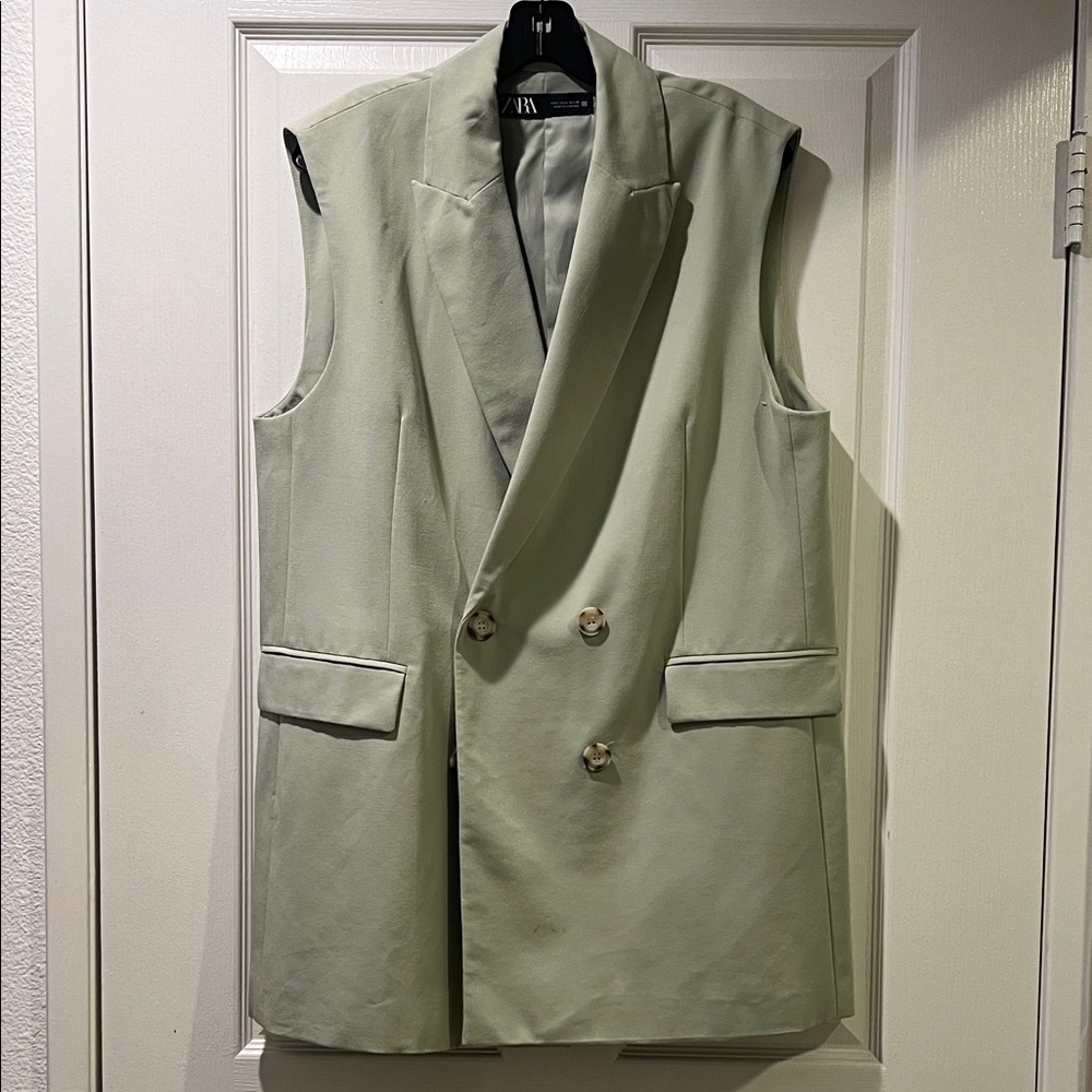 Zara Men's Double-Breasted Vest - Soft Green